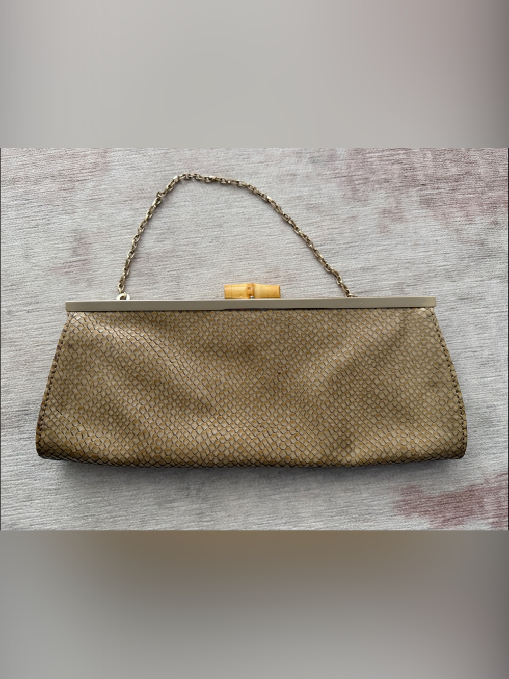 Ann Taylor Loft Gold snakeskin Textured Clutch with Chain Strap